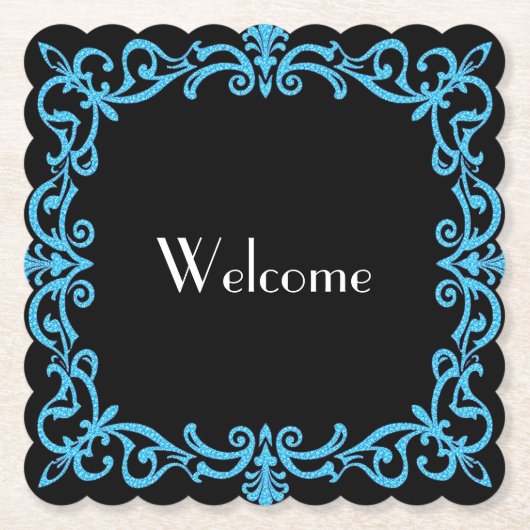 Fancy Blue Border "Welcome" Paper Onderzetter (Voorkant)