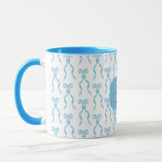 Fancy Blue Bow Monogrammed Mok (Links)
