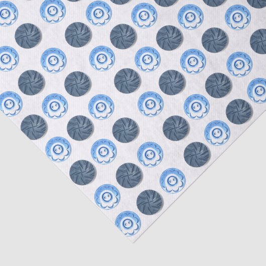 Fancy Blue Buttons White  Tissuepapier (Detail)