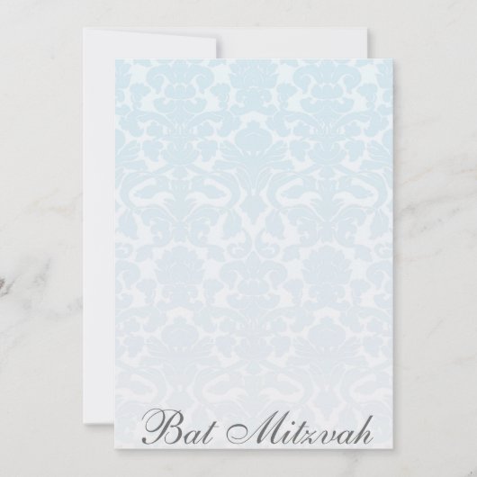 Fancy Blue Damask Bat Mitzvah Uitnodiging (Voorkant)