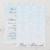 Fancy Blue Damask Bat Mitzvah Uitnodiging (Voorkant / Achterkant)
