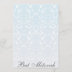 Fancy Blue Damask Bat Mitzvah Uitnodiging