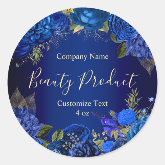 Fancy Blue Floral Rozen Beauty Custom Business Ronde Sticker (Voorkant)