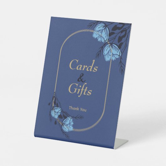 Fancy Blue Flower Trouwkaarten en geschenken Reclamebord Met Voetstuk (Voorkant)