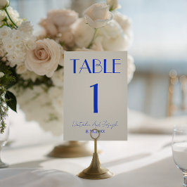  Fancy Blue Ivory Old Money Wedding Table Number Kaart