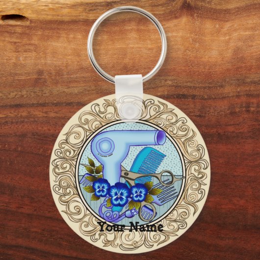 Fancy Blue Pansy Beautician Sleutelhanger (Voorkant)