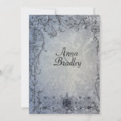 Fancy Blue Shabby Damask Vintage Wedding Kaart (Achterkant)