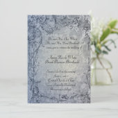 Fancy Blue Shabby Damask Vintage Wedding Kaart (Staand voorkant)