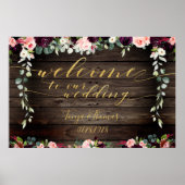Fancy Blush Rustige wood Gold-kalligrafie Welkom Poster (Voorkant)