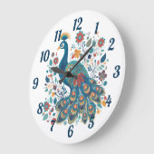 Fancy Boho Peacock Scandinavische volkskunst Grote Klok (Hoek)