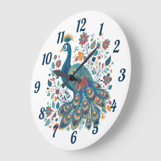 Fancy Boho Peacock Scandinavische volkskunst Grote Klok (Hoek)