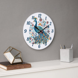 Fancy Boho Peacock Scandinavische volkskunst Grote Klok