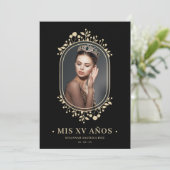 Fancy Botanical Oval Frame Spanish Quinceañera Kaart (Staand voorkant)