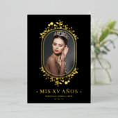 Fancy Botanisch ovaal Lijst Spaans Quinceañera Folie Uitnodiging (Staand Voorkant)