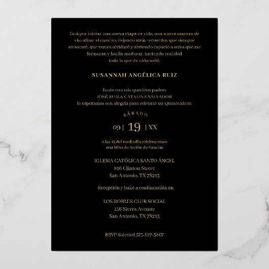 Fancy Botanisch ovaal Lijst Spaans Quinceañera Folie Uitnodiging (Achterkant)