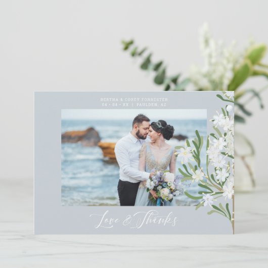 Fancy botanische filialen Fotobruiloft Bedankkaart (Staand voorkant)