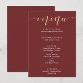Fancy Bourgogne & Gouden Trouwmenu Menu (Voorkant / Achterkant)