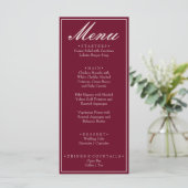 Fancy Bourgondië Bruine Oude Geld Retro Bruiloft Menu (Staand voorkant)