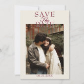 Fancy Bourgondië Crème Oud Geld Foto Bruiloft Save The Date (Voorkant)