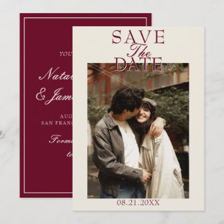 Fancy Bourgondië Crème Oud Geld Foto Bruiloft Save The Date