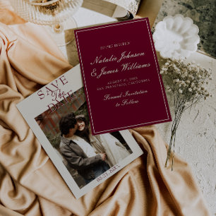 Fancy Bourgondië Crème Oud Geld Foto Bruiloft Save The Date