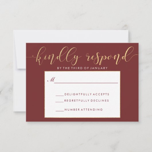 Fancy Bourgondië & Goud RSVP Kaart (Voorkant)