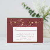 Fancy Bourgondië & Goud RSVP Kaart (Staand voorkant)