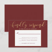 Fancy Bourgondië & Goud RSVP Kaart (Voorkant / Achterkant)