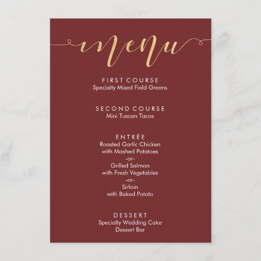 Fancy Bourgondië & Gouden Trouwmenu Menu (Voorkant)