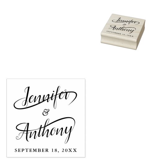 Fancy Bruiloft Handgeschreven Swash Kalligrafie Rubberstempel (Gestempeld)