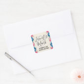 Fancy bruiloft met roze en blauwe Lijst Vierkante Sticker (Envelop)