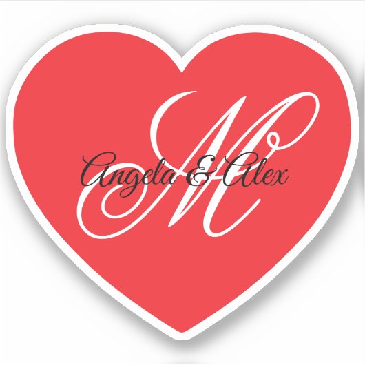 Fancy bruiloft Monogram Red Heart Sticker (Voorkant)