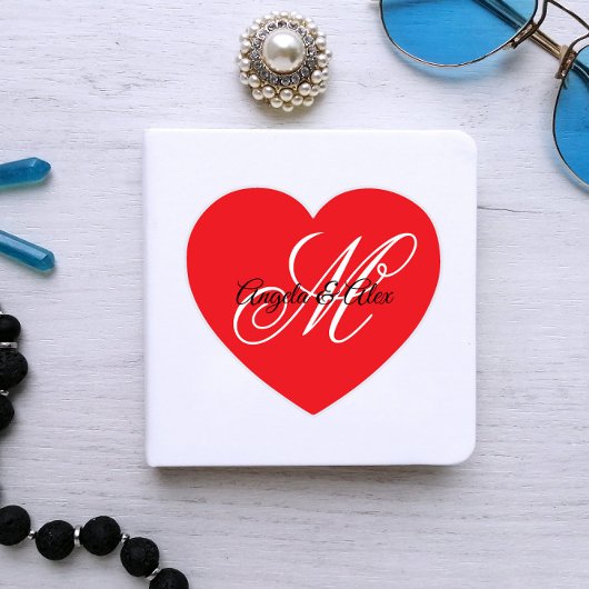Fancy bruiloft Monogram Red Heart Sticker