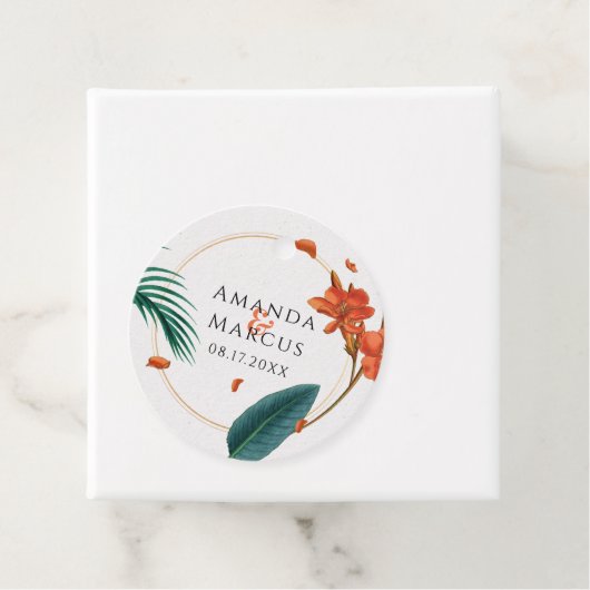 Fancy bruiloft tropische bloemen bedankjes labels (In situ)