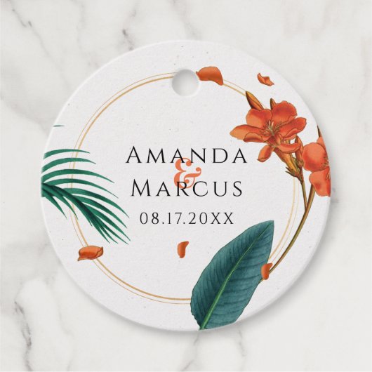 Fancy bruiloft tropische bloemen bedankjes labels (Voorkant)