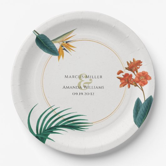 Fancy bruiloft tropische bloemen papieren bordje (Voorkant)