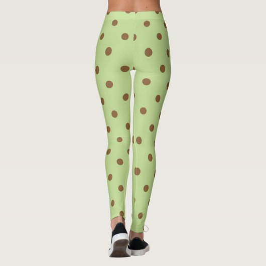 Fancy bruine en levende groene retro Polka Dot. Leggings (Achterkant)