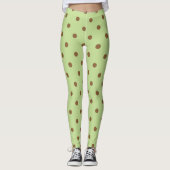 Fancy bruine en levende groene retro Polka Dot. Leggings (Voorkant)