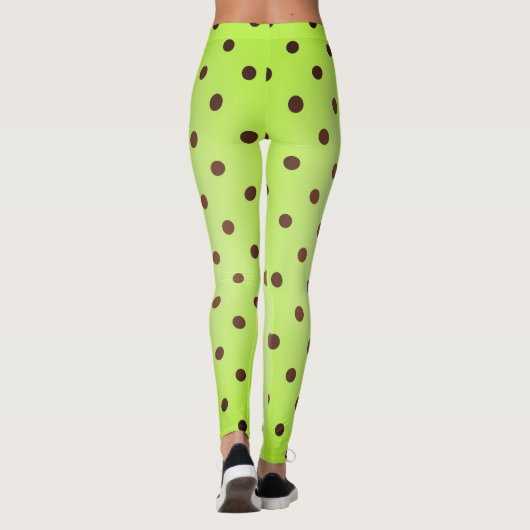 Fancy bruine en lichte groene Retro Polka Dot Leggings (Achterkant)