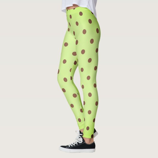 Fancy bruine en lichte groene Retro Polka Dot Leggings (Links)