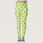 Fancy bruine en lichte groene Retro Polka Dot Leggings (Voorkant)