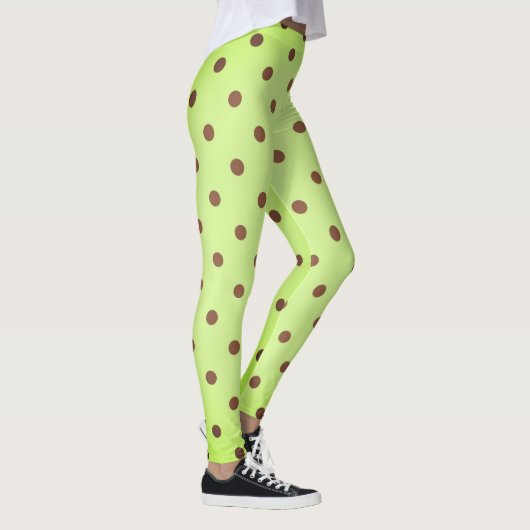 Fancy bruine en lichte groene Retro Polka Dot Leggings (Rechts)