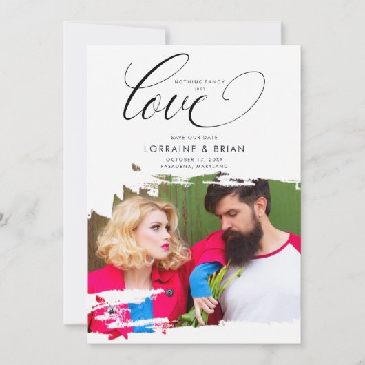 Fancy Brushstroke Photo Sophisticated Wedding Save The Date (Voorkant)