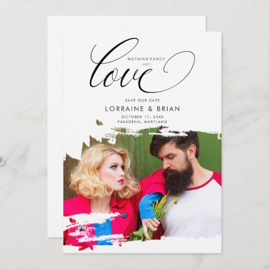 Fancy Brushstroke Photo Sophisticated Wedding Save The Date (Voorkant / Achterkant)