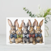 Fancy Bunny Bow Stropdas Waterverf Feestdagenkaart (Staand voorkant)