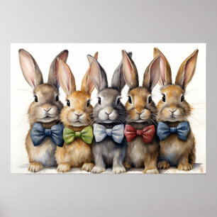 Fancy Bunny Bow Stropdas Waterverf Poster