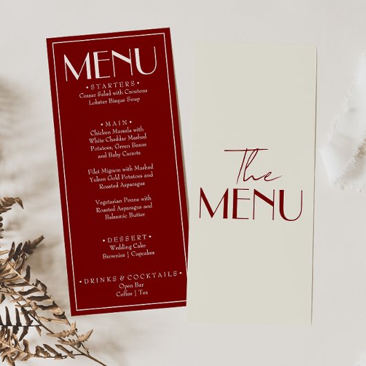 Fancy Burgundy Old Money Retro Luxury Wedding Menu