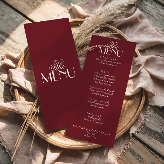 Fancy Burgundy White Old Money Luxury Wedding Menu