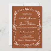 Fancy Burnt Orange Floral Boho Terracotta Wedding Kaart (Voorkant)