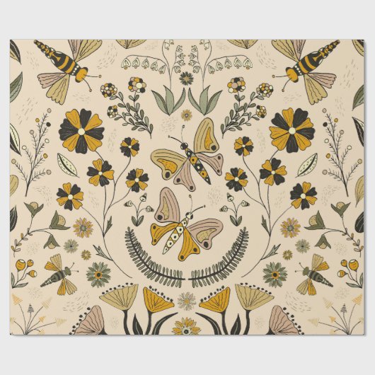 Fancy Butterflies and Flowers 3 Cadeaupapier (Vlak)